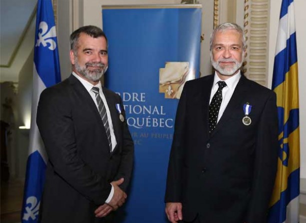 Michel Lemieux and Victor, decorated Knights of The National Order of Quebec